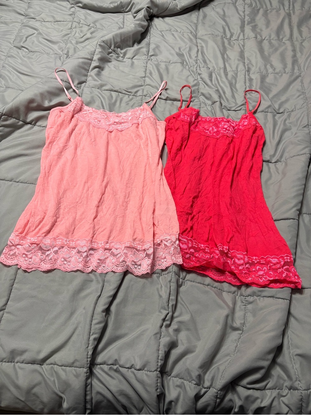 Maurices Pink and Hot Pink Lace Trim Tank Tops